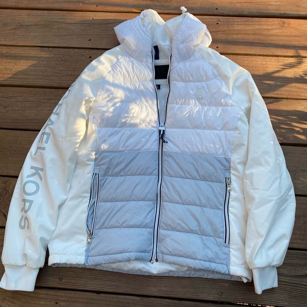 Michael Kors Colorblock Puffer Jacket White Blue Size Medium